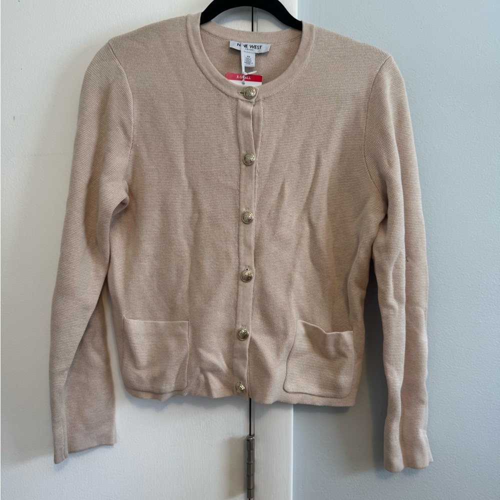 Nine West Cream Cardigan Sweater Lightweight Knit. Preppy